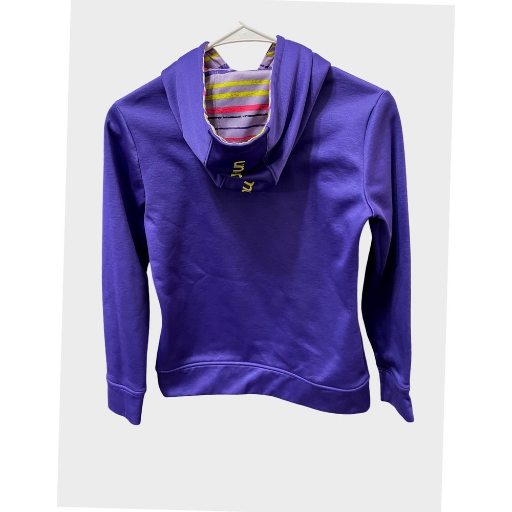 Under Armour Youth Medium Hoodie Purple Neon Logo Loose Fit Girls Sweatshirt - Picture 3 of 6